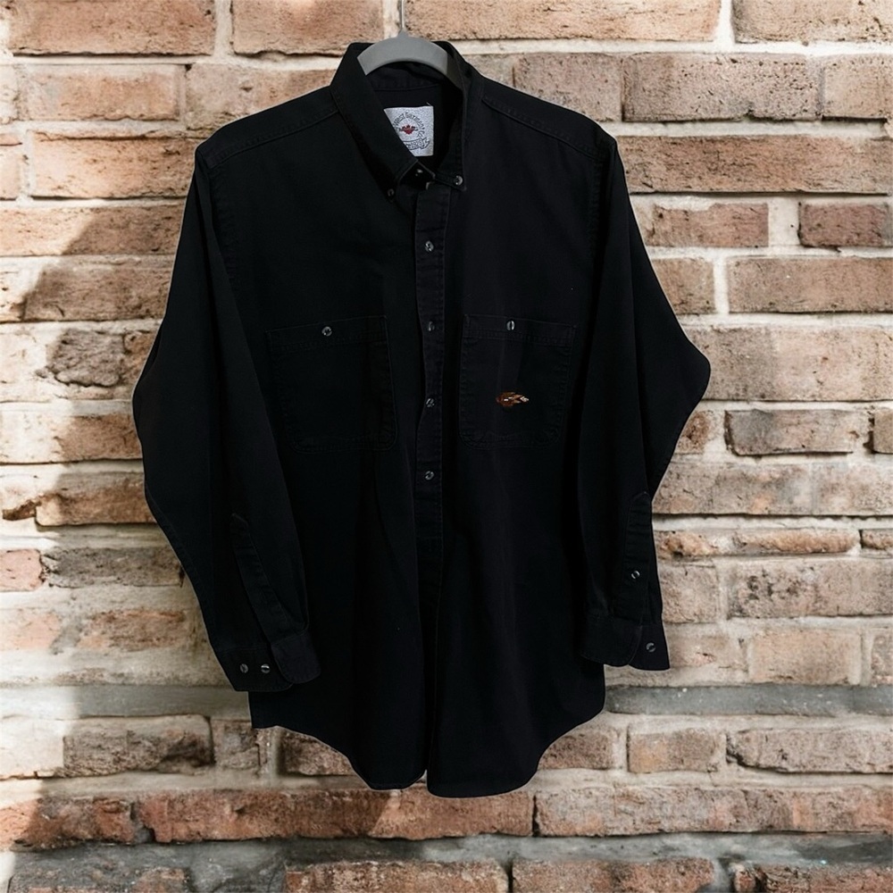 Vintage Black Denim Aztec Print Western Cowboy Button Down Shirt Medium Large